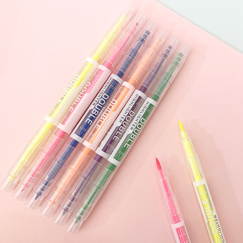 Double-Headed Fluorescent 6-Pack Multi-Color Pen Student Exam Review Focus Marker Oblique Head Graffiti Color Hand Account Pen