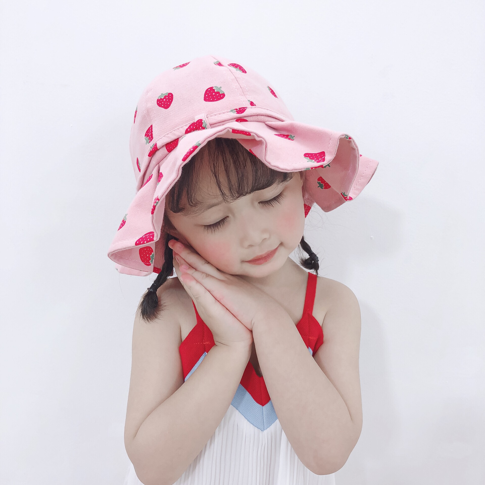 Female baby hat fisherman hat spring and summer sun shade thin basin hat 2-5 years old lovely fruit princess hat Korean version of the children&#039;s hat