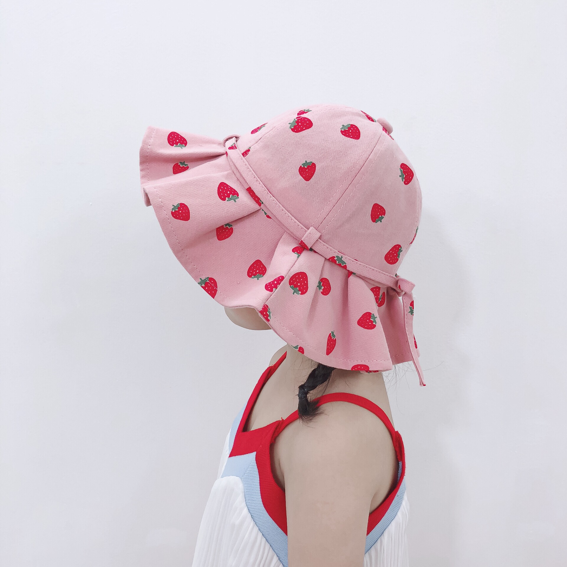 Female baby hat fisherman hat spring and summer sun shade thin basin hat 2-5 years old lovely fruit princess hat Korean version of the children&#039;s hat