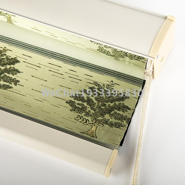 Soft Gauze Shutter Golden Leather Jacquard Pachira Macrocarpa Restaurant Korean Double Layer Venetian Blind High-Grade Thickened Sun Shade Transparent Curtain