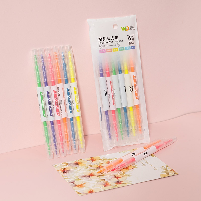 Fluorescent Pen Small Double-Headed Marking Pen Color Light Candy Color Flash Pen Fluorescent Marker 6 Color Rough Stroke Key