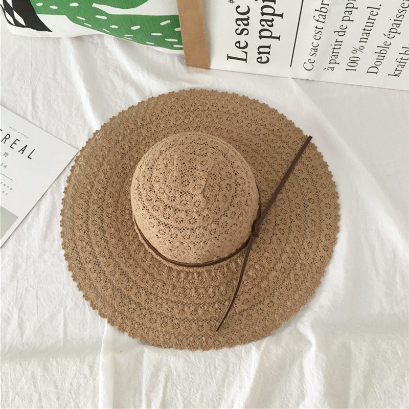 Korean Style New Summer Hollow Lace Straw Hat Wide Brim Sun Shade Vacation Sun-Proof Beach Hat Simple Paper Bow Hat Korean Style New Summer Hollow Lace Straw Hat Wide Brim Sun Shade Vacation Sun-Proof Beach Hat Simple Paper Bow Hat