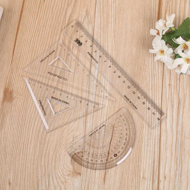 Plastic stationery ruler triangle protractor ruler students 18cm set ruler
