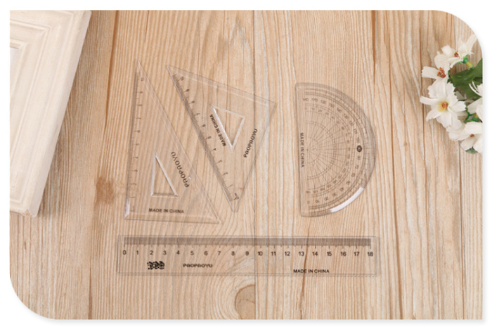 Plastic stationery ruler triangle protractor ruler students 18cm set ruler