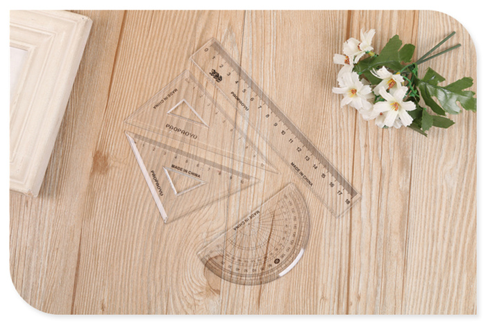 Plastic stationery ruler triangle protractor ruler students 18cm set ruler