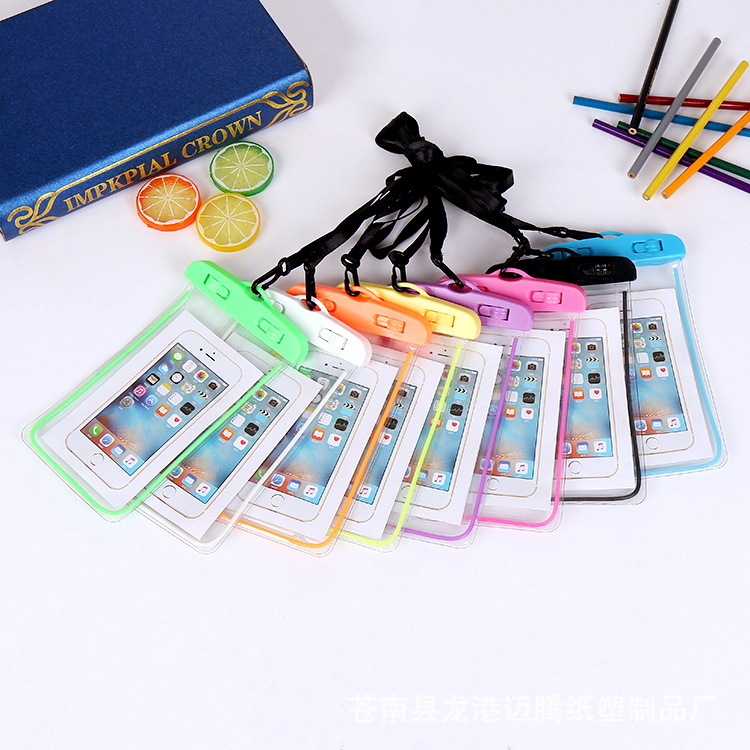 Luminous mobile phone waterproof bag swimming suit touch screen hanging neck bag apple mobile phone bag
