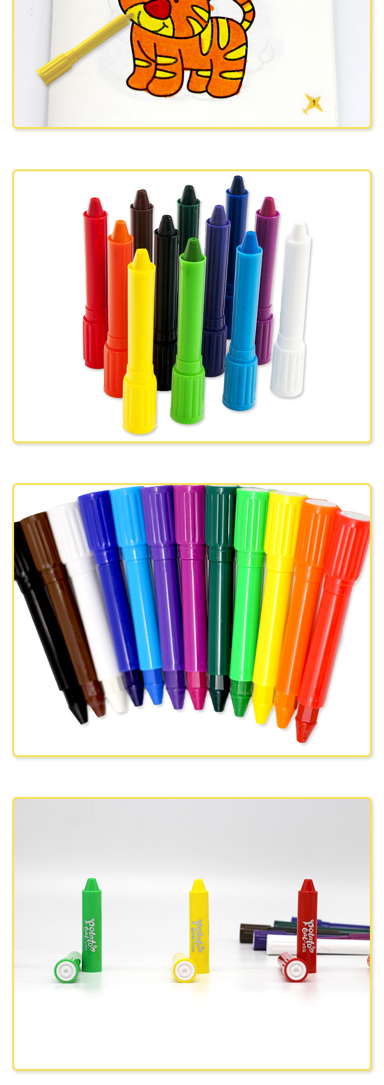 SOURCE C12 Color Magic Marker Pen Rotating Brush Silky Wax Crayon Oil Pastels Children's Painting Stick Washable