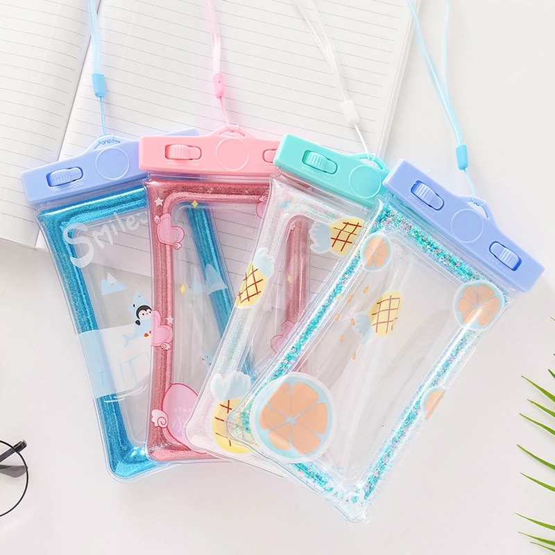 New Mobile Phone Bag Quicksand Cartoon Airbag Waterproof Bag Large Camera Cover Swimming Floating PVC Thicker Inflatable
