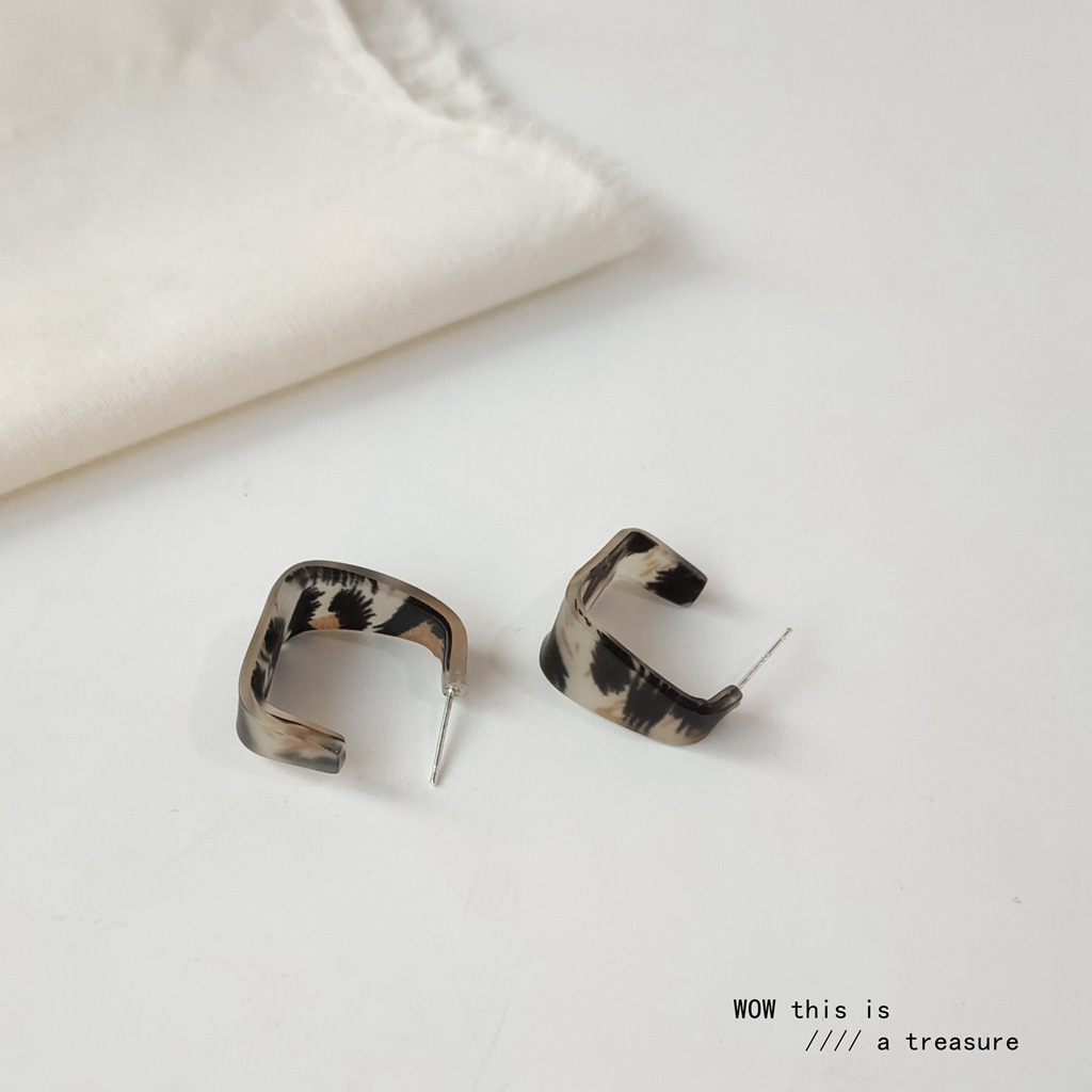 Sterling Silver Needle Vintage Leopard Print Acrylic Earrings for Women 2021 New Trendy Korean Temperament Earrings Fashion Earrings