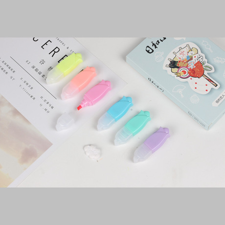Fresh Flower Shape Mini Fluorescent Pen Children Student Color Rough Stroke Key Marker Graffiti Pen 6 Pack
