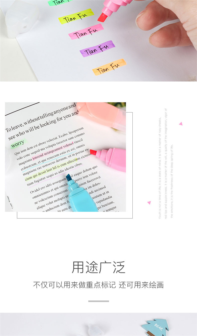 Fresh Flower Shape Mini Fluorescent Pen Children Student Color Rough Stroke Key Marker Graffiti Pen 6 Pack