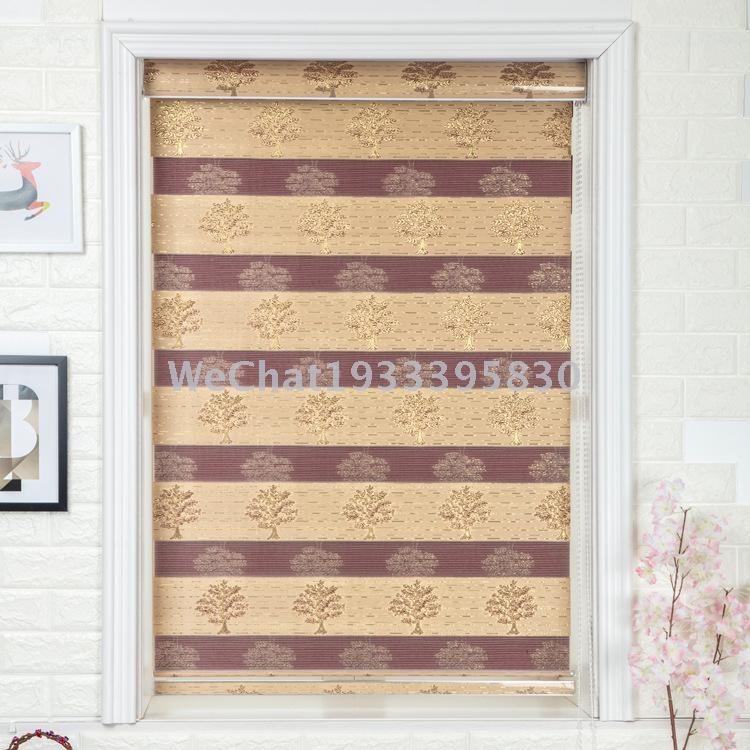 Soft Gauze Shutter Golden Leather Jacquard Pachira Macrocarpa Restaurant Korean Double Layer Venetian Blind High-Grade Thickened Sun Shade Transparent Curtain