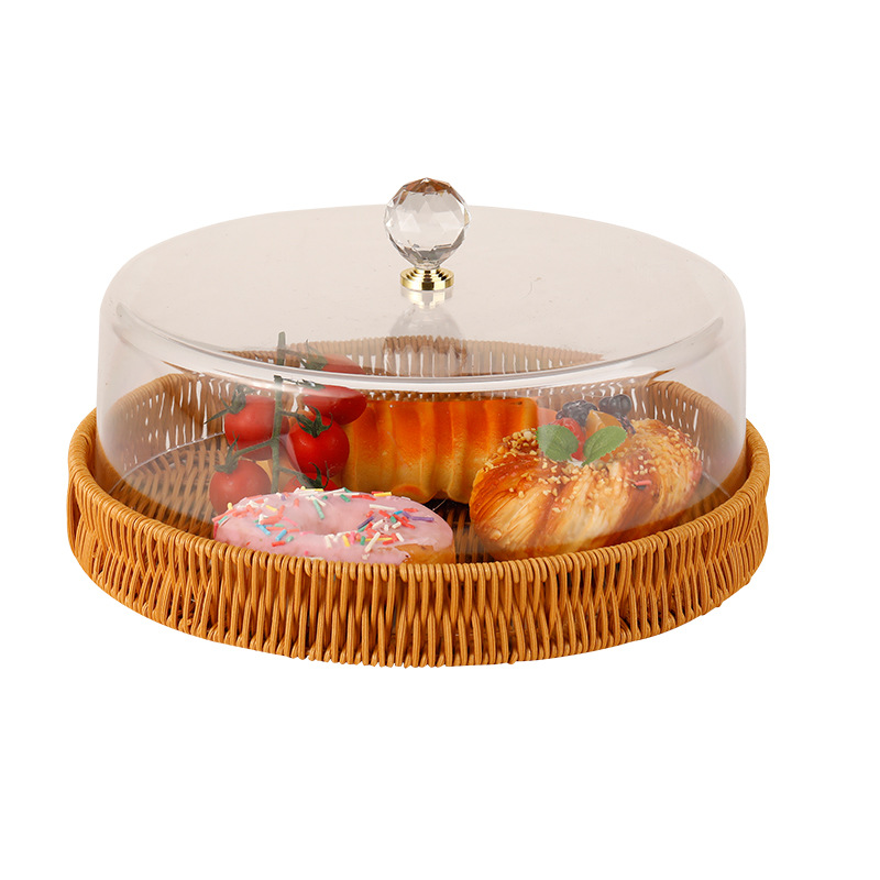 Transparent Food Cover Acrylic Bread Cake Cover Rattan Bottom Hotel Dustproof Cover Dining Table Display Food Cover Transparent Food Cover Acrylic Bread Cake Cover Rattan Bottom Hotel Dustproof Cover Dining Table Display Food Cover