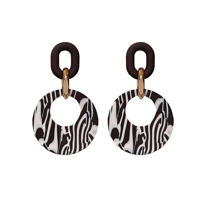 New Sterling Silver Needle Acrylic Geometric Leopard Print round Ring Earrings Women Korean Exaggerated Temperamental Internet Influencer All-Match Earrings