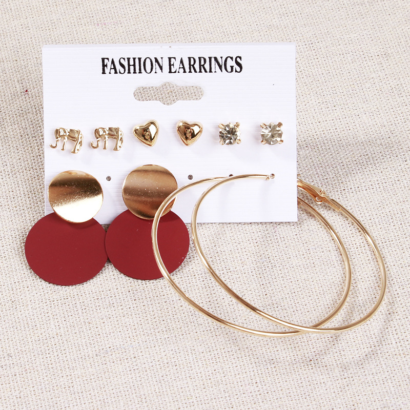 Cross-Border Accessories European and American Popular Earrings Geometric Metal Acrylic Plate Tassel Earings Set Ornament Wholesale