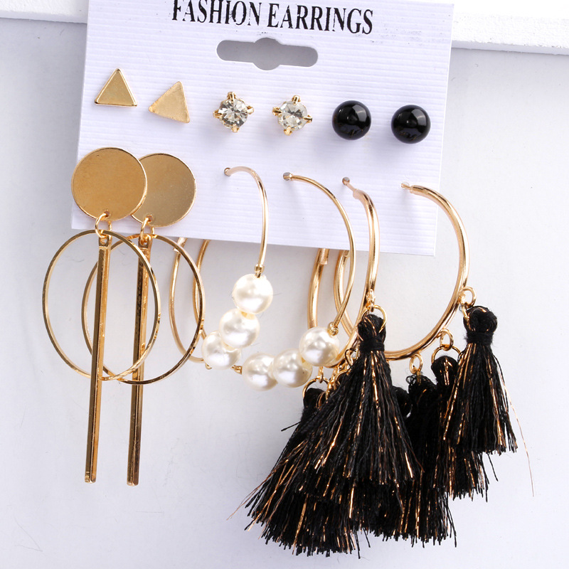 Cross-Border Accessories European and American Popular Earrings Geometric Metal Acrylic Plate Tassel Earings Set Ornament Wholesale