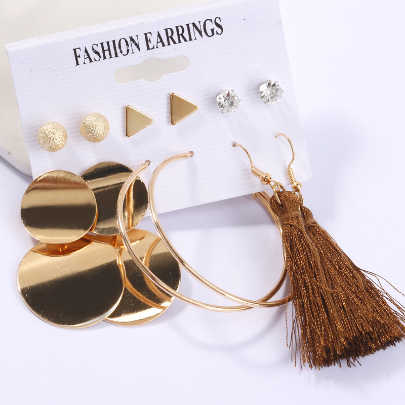 Cross-Border Accessories European and American Popular Earrings Geometric Metal Acrylic Plate Tassel Earings Set Ornament Wholesale