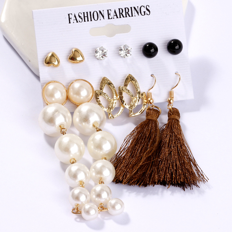 Cross-Border Accessories European and American Popular Earrings Geometric Metal Acrylic Plate Tassel Earings Set Ornament Wholesale