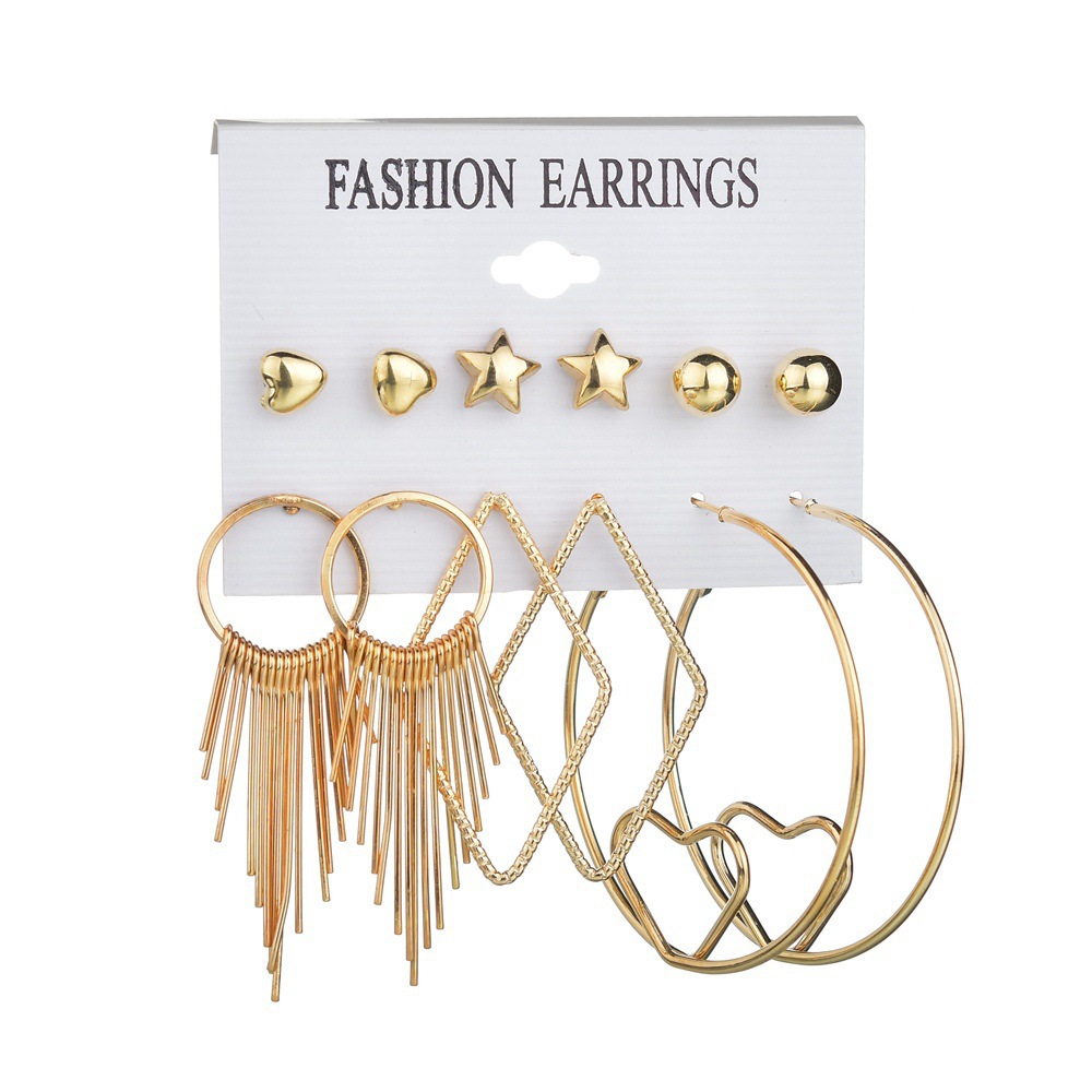 Cross-Border Accessories European and American Popular Earrings Geometric Metal Acrylic Plate Tassel Earings Set Ornament Wholesale