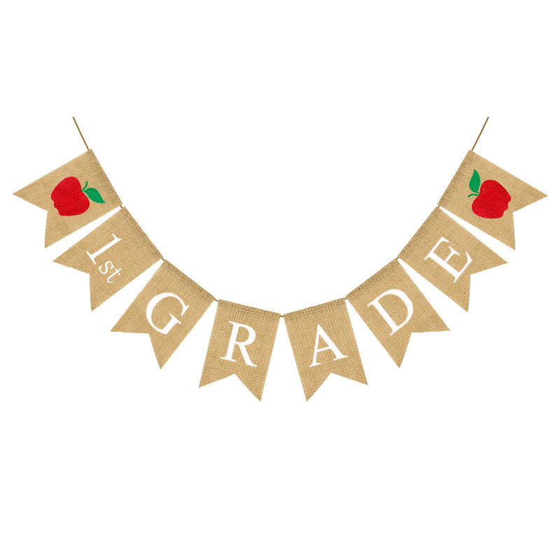 European and American School Season Party Decoration Garland First Grade Teaching Room 1st Grade Apple Linen Swallowtail Flag European and American School Season Party Decoration Garland First Grade Teaching Room 1st Grade Apple Linen Swallowtail Flag