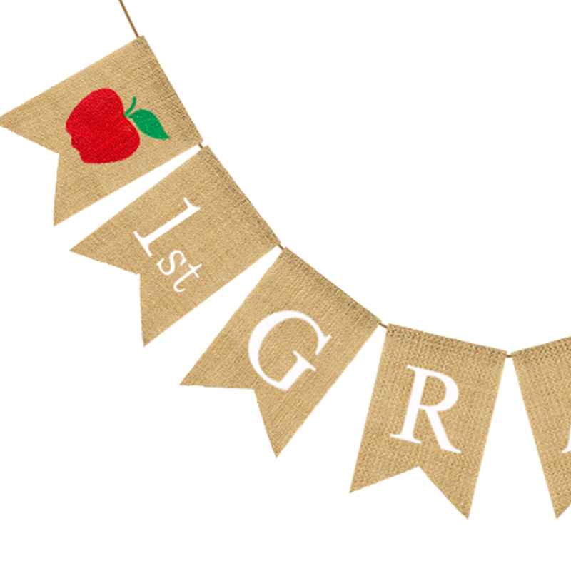 European and American School Season Party Decoration Garland First Grade Teaching Room 1st Grade Apple Linen Swallowtail Flag European and American School Season Party Decoration Garland First Grade Teaching Room 1st Grade Apple Linen Swallowtail Flag