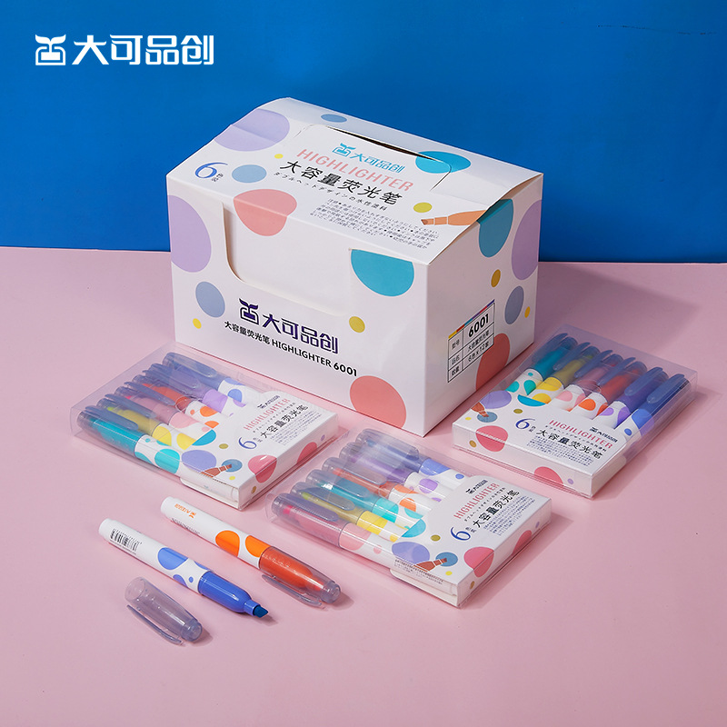 Dake Pinchuang Color Fluorescent Pen Eye Protection Large Capacity Wholesale Key Marker Scribing 6 Colors Oblique Head Journal Pen