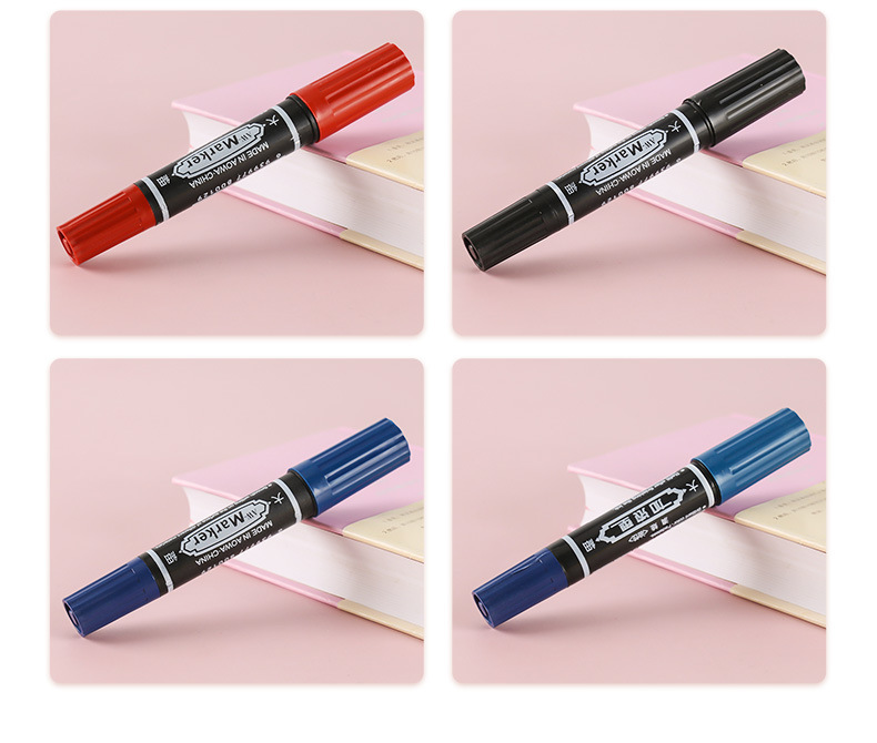 Double-Headed Oily Office round Head Black Marking Pen Express Logistics Blue Red Square Head Mark Marker Pen Customization