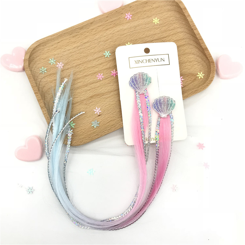Xinchenyun Cross-Border Gradient Wig Acrylic Shell Children&#039;s Wig Barrettes Festival Hair Accessories Hairpin Headdress
