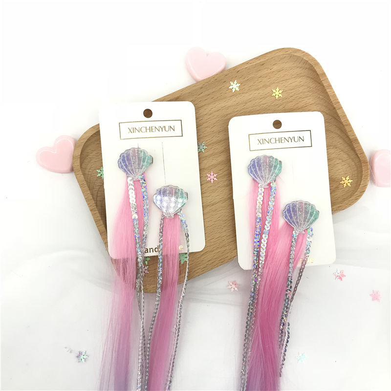 Xinchenyun Cross-Border Gradient Wig Acrylic Shell Children's Wig Barrettes Festival Hair Accessories Hairpin Headdress