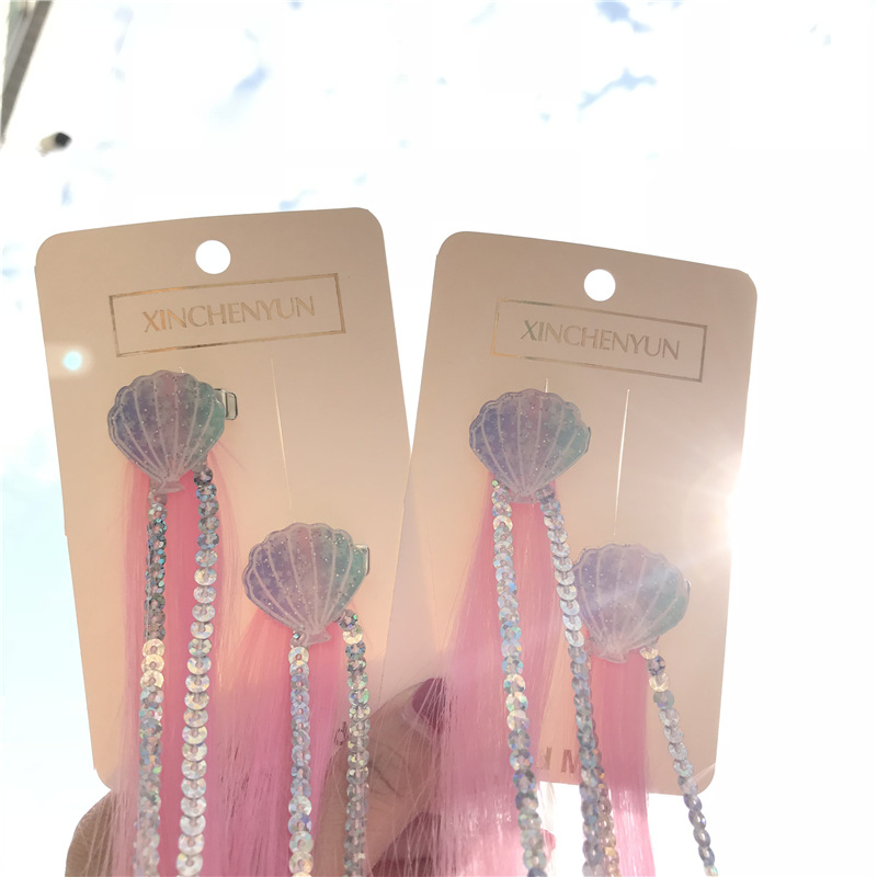 Xinchenyun Cross-Border Gradient Wig Acrylic Shell Children's Wig Barrettes Festival Hair Accessories Hairpin Headdress