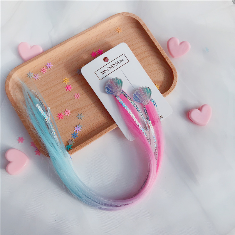 Xinchenyun Cross-Border Gradient Wig Acrylic Shell Children's Wig Barrettes Festival Hair Accessories Hairpin Headdress