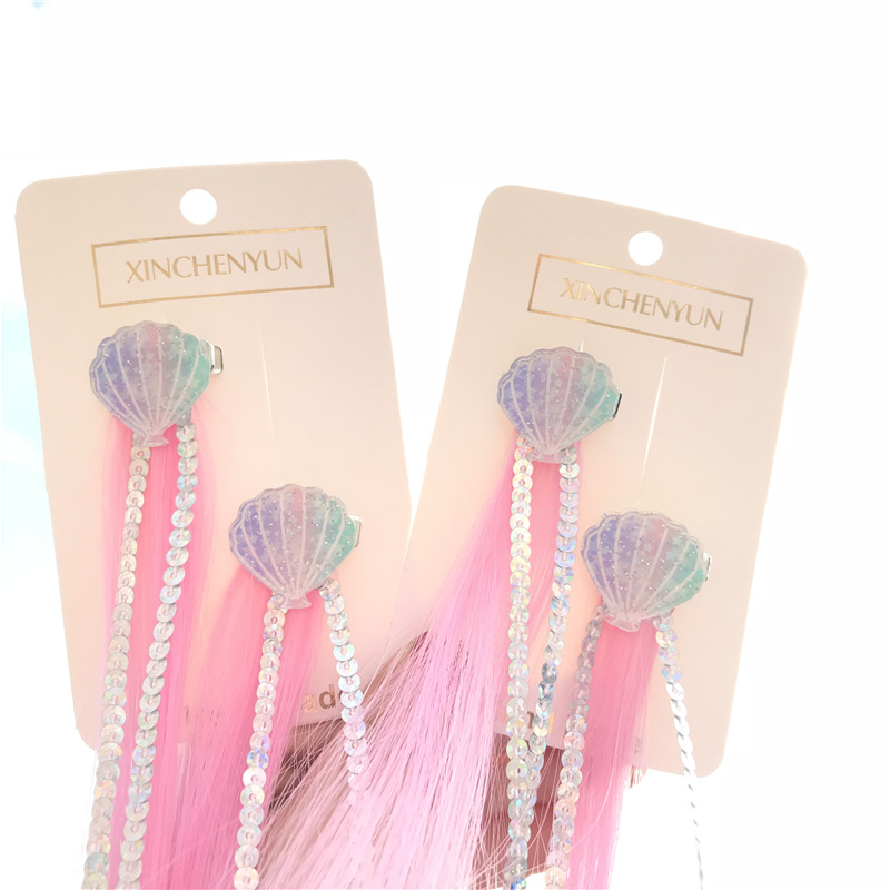Xinchenyun Cross-Border Gradient Wig Acrylic Shell Children's Wig Barrettes Festival Hair Accessories Hairpin Headdress