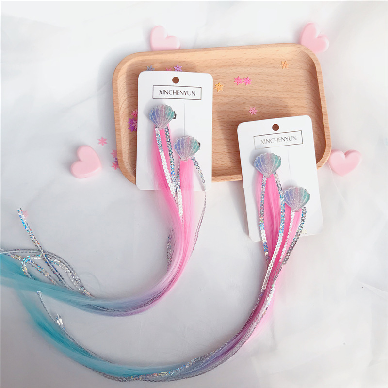 Xinchenyun Cross-Border Gradient Wig Acrylic Shell Children's Wig Barrettes Festival Hair Accessories Hairpin Headdress
