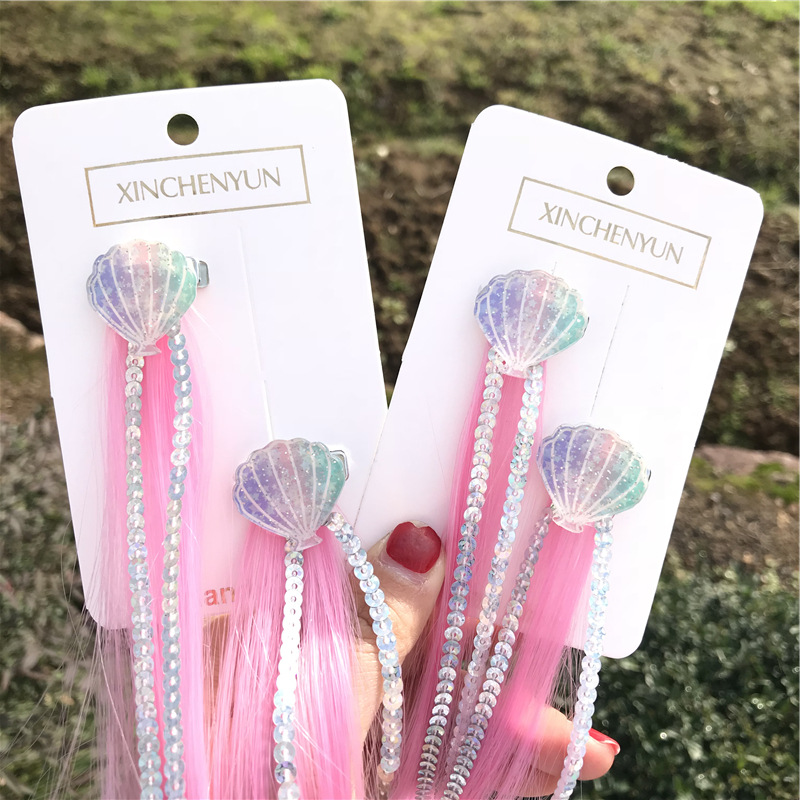 Xinchenyun Cross-Border Gradient Wig Acrylic Shell Children's Wig Barrettes Festival Hair Accessories Hairpin Headdress