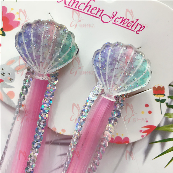 Xinchenyun Cross-Border Gradient Wig Acrylic Shell Children's Wig Barrettes Festival Hair Accessories Hairpin Headdress