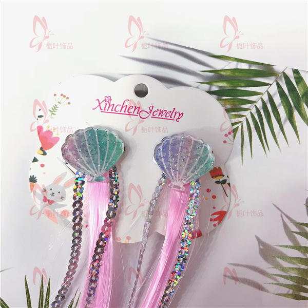 Xinchenyun Cross-Border Gradient Wig Acrylic Shell Children's Wig Barrettes Festival Hair Accessories Hairpin Headdress
