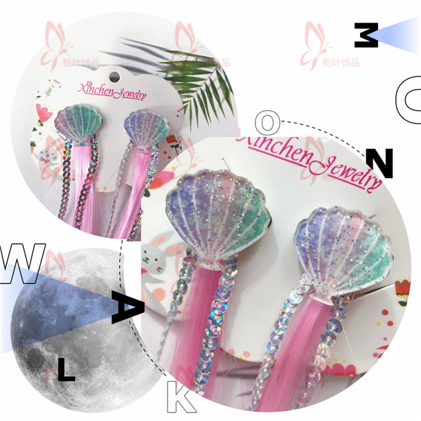 Xinchenyun Cross-Border Gradient Wig Acrylic Shell Children's Wig Barrettes Festival Hair Accessories Hairpin Headdress
