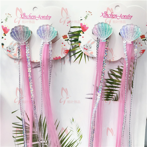 Xinchenyun Cross-Border Gradient Wig Acrylic Shell Children's Wig Barrettes Festival Hair Accessories Hairpin Headdress