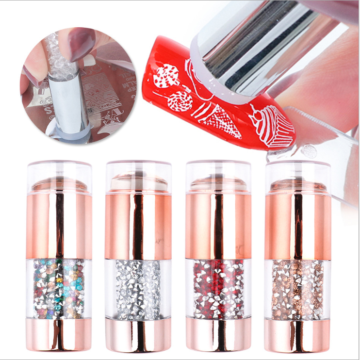 Manicure Implement Champagne Colorful Crystals Template Transfer Marker Pen Double-Headed Silicone Diamond Seal