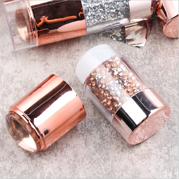 Manicure Implement Champagne Colorful Crystals Template Transfer Marker Pen Double-Headed Silicone Diamond Seal