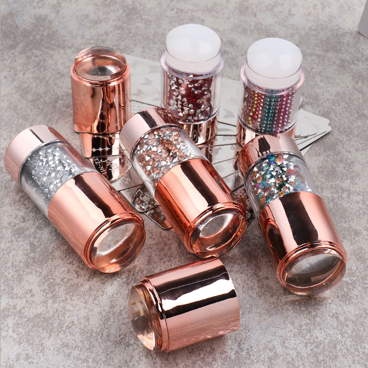 Manicure Implement Champagne Colorful Crystals Template Transfer Marker Pen Double-Headed Silicone Diamond Seal