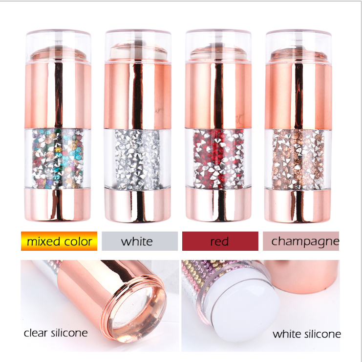 Manicure Implement Champagne Colorful Crystals Template Transfer Marker Pen Double-Headed Silicone Diamond Seal
