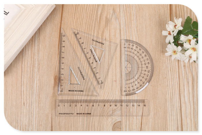 Set ruler plastic stationery ruler triangle plate transparent ruler protractor