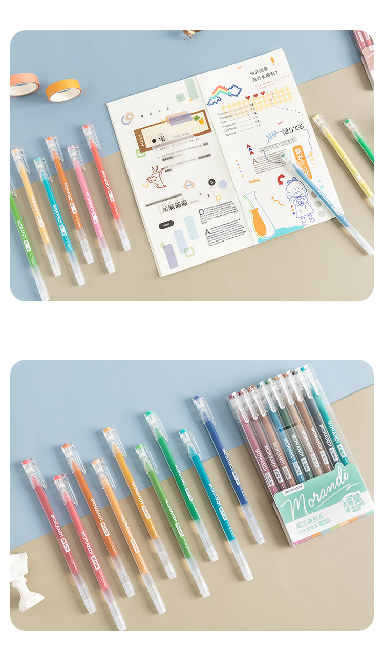 Color Notebook Pen Set Morandi Color Matching Water-Based Paint Pen Highlight Marker Full Needle Tube 0.5mm Gel Pen