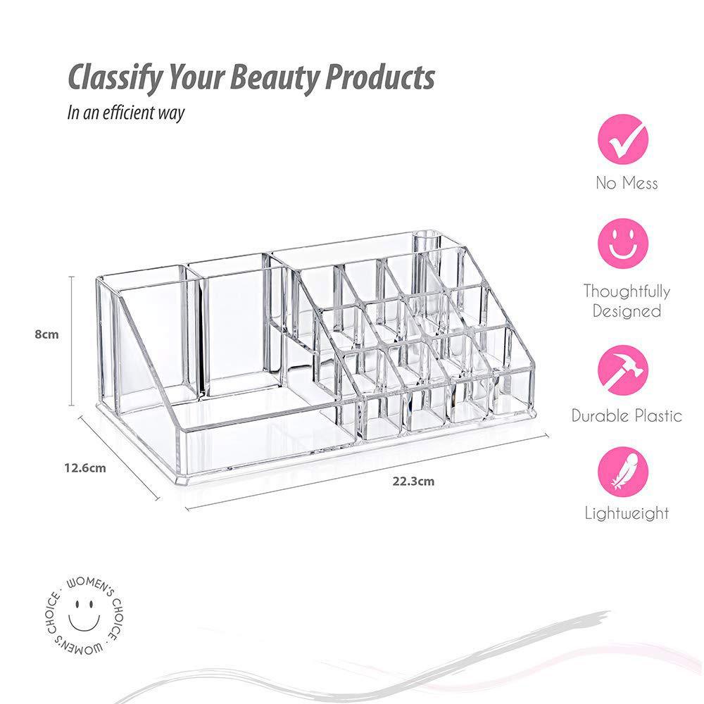Acrylic Transparent Nail Polish Lipstick Display Makeup Plastic Cosmetics Storage Box Desktop 16-Grid Lipstick Holder