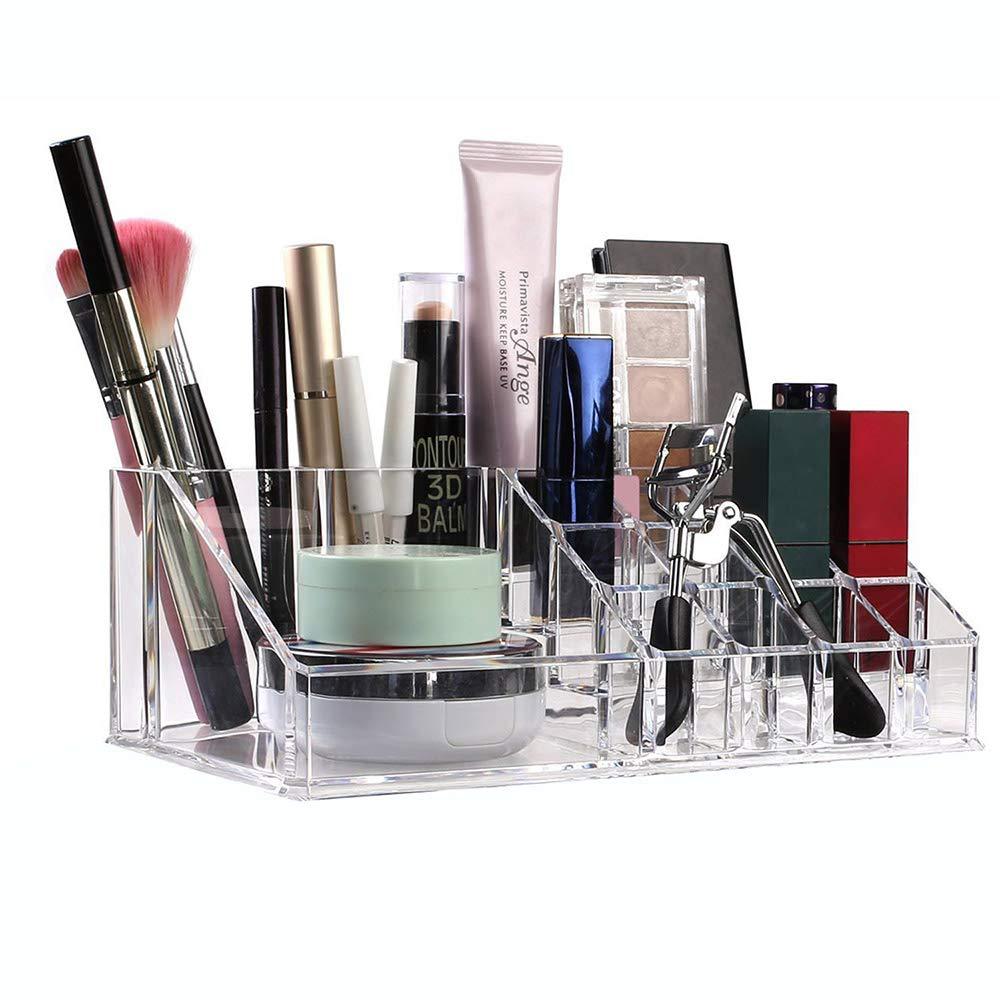 Acrylic Transparent Nail Polish Lipstick Display Makeup Plastic Cosmetics Storage Box Desktop 16-Grid Lipstick Holder