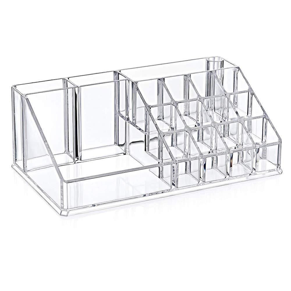 Acrylic Transparent Nail Polish Lipstick Display Makeup Plastic Cosmetics Storage Box Desktop 16-Grid Lipstick Holder