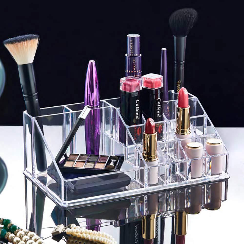 Acrylic Transparent Nail Polish Lipstick Display Makeup Plastic Cosmetics Storage Box Desktop 16-Grid Lipstick Holder