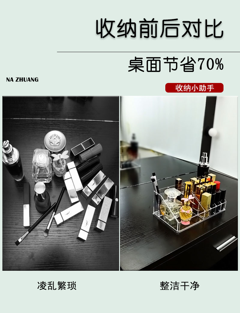 Acrylic Transparent Nail Polish Lipstick Display Makeup Plastic Cosmetics Storage Box Desktop 16-Grid Lipstick Holder