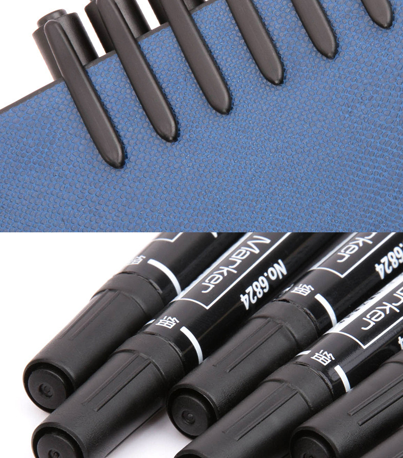 Deli 6824/6881 Oily Marking Pen Marker Double-Headed Black Thickness Marker Pen Hook Hook Line Pen Quick-Drying